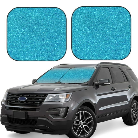 Kll Blue Glitter Windshield Sun Shade 2-Piece Foldable Car Front Window Sunshade For Most Sedans Suv Truck- Medium