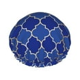 thumbnail image 1 of Kll Blue Gold Grid Lantern Shapes Pattern Shower Cap & Bath Cap For Women,Reversible Oversized Waterproof Shower Caps For All Hair Lengths,Elastic Reusable Bathing Hair Cap, 1 of 9