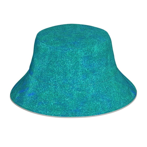 Kll Blue Green Glitter Bucket Hat For Women Men Packable Travel Beach Sun Hat Outdoor Rave Accessories Reflective Fisherman Cap