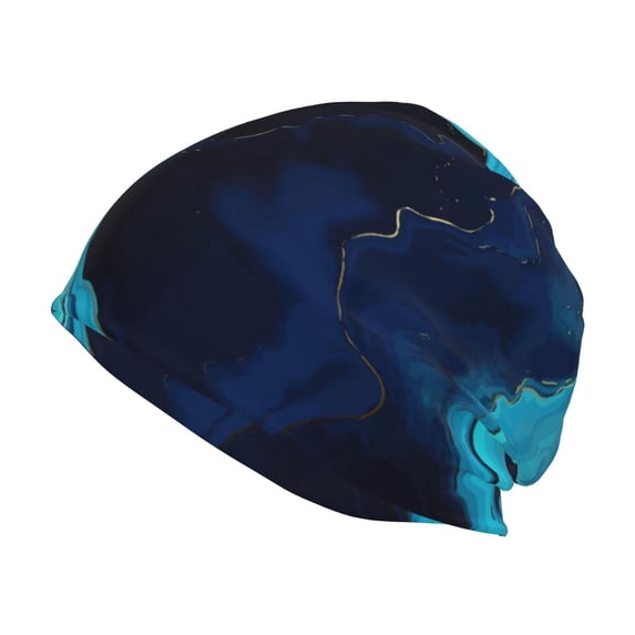 Kll Blue Marble And Gold Winter Fall Beanie Knit Hats For Men & Women - Warm & Soft Stylish Toboggan Caps For Cold Weather