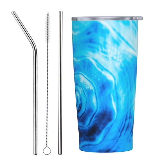Kll Blue Shell Stainless Steel Vacuum Insulated Coffee Cup 20 Oz Insulated Travel Mug Water Cup With Leak-Proof Straw Lid & Flip Lid,1 Metal Straws,1 Cleaning Brush