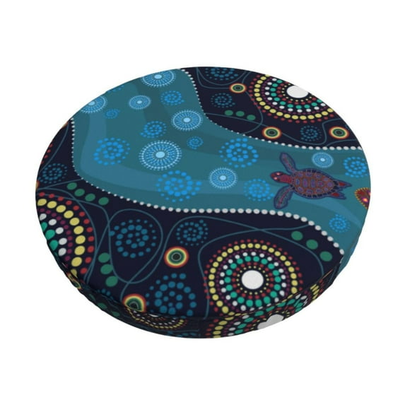 Kll Bohemian Turtle Round Bar Chair Cushion Cover 14 Inch,Bar Stool Protector With Elastic, Soft Washable