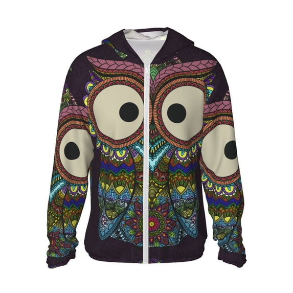 Kll Boho Owl Print Men'S Women’s Upf 50+ Sun Protection Outdoor Hoodie Jacket Long Sleeve Fishing Hiking Performance Shirt- 3x-Large