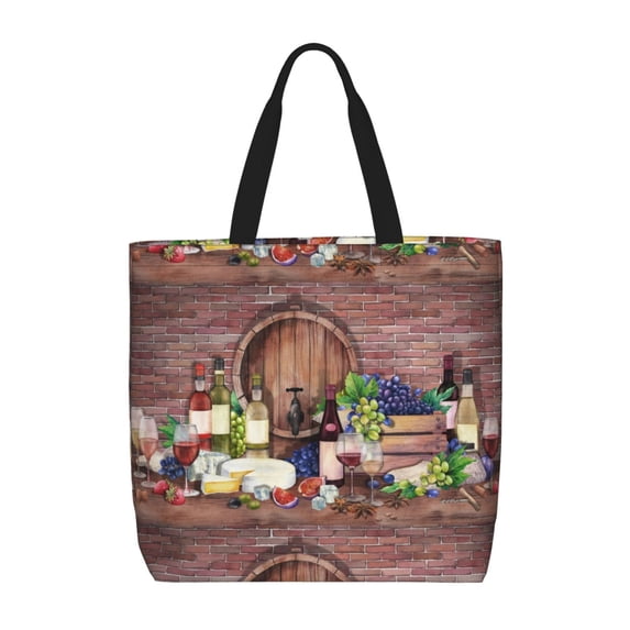 Kll Bottle Glass Red Wine Pattern Aesthetic Tote Bag For Women Beach Bag Shopping Bags Shoulder Bag Reusable Grocery Bags