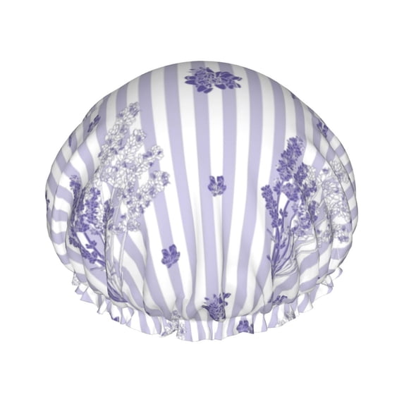 Kll Bouquet And Lavender Flowers Pattern Shower Cap & Bath Cap For Women,Reversible Oversized Waterproof Shower Caps For All Hair Lengths,Elastic Reusable Bathing Hair Cap
