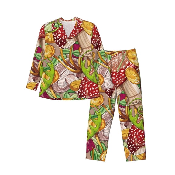Kll Bright Mushrooms Sleepwear Mens Flannel Pajamas,Long Cotton Pj Set