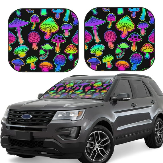 Kll Bright Mushrooms Windshield Sun Shade 2-Piece Foldable Car Front Window Sunshade For Most Sedans Suv Truck - Auto Sun Blocker Visor Protector Blocks Max Uv Rays - Small