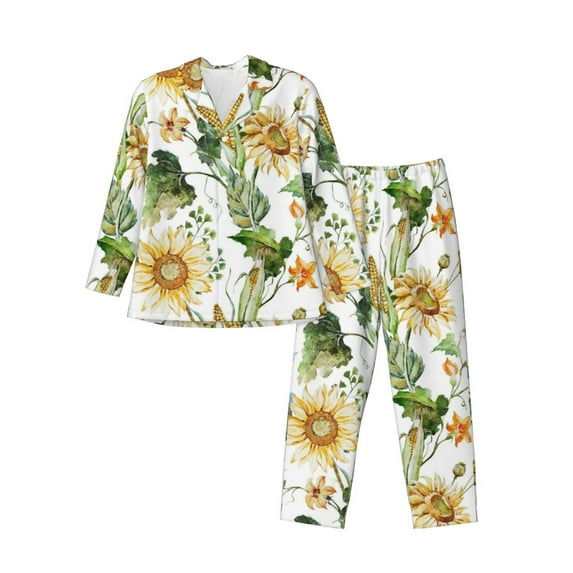 Kll Bright Sunflowers Sleepwear Mens Flannel Pajamas,Long Cotton Pj Set