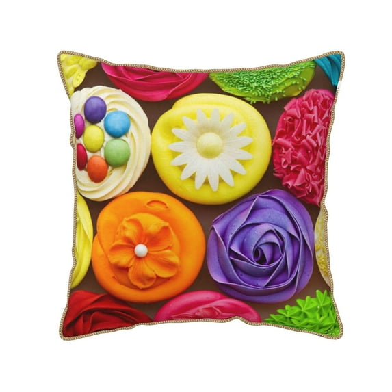 Kll Brightly Colored Cupcakes Decorative Throw Pillow Covers Velvet Soft For Couch Sofa Bedroom Living Room Outdoor -18"X18"