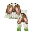 thumbnail image 1 of Kll Brown Bunny Bottom And Easter Eggs Print Women'S Long Sleeve Pajamas With Pants Sleepwear Loungewear 2 Set-Medium, 1 of 9