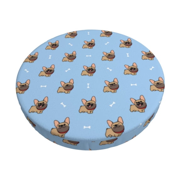 Kll Brown French Bulldog Round Bar Chair Cushion Cover 14 Inch,Bar Stool Protector With Elastic, Soft Washable