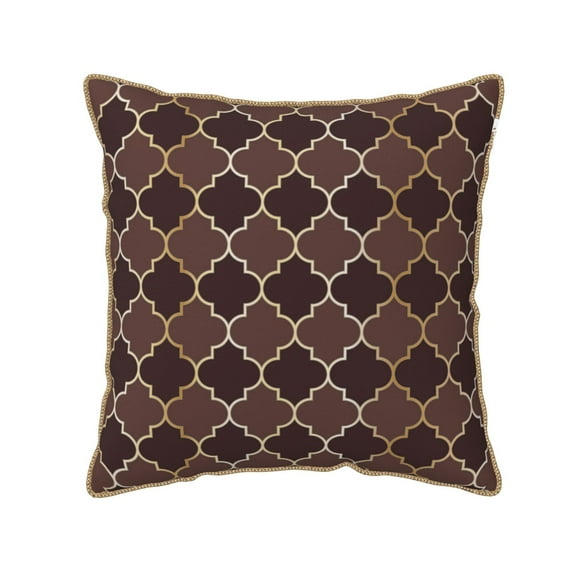 Kll Brown Gold Grid Decorative Throw Pillow Covers Velvet Soft For Couch Sofa Bedroom Living Room Outdoor -18"X18"