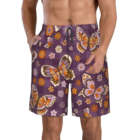Kll Buffalo Plaid And Butterflys Men'S Casual Summer Beach Shorts Hawaiian Shorts With Pockets-Xx-Large