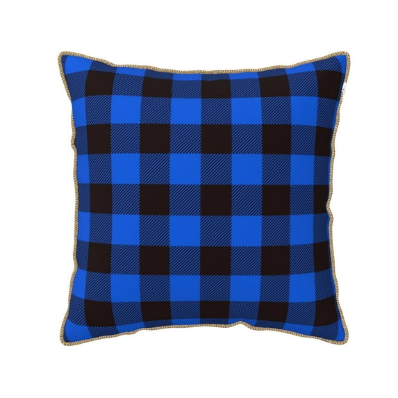Kll Buffalo Plaid Blue Black Decorative Throw Pillow Covers Velvet Soft For Couch Sofa Bedroom Living Room Outdoor -16"X16"