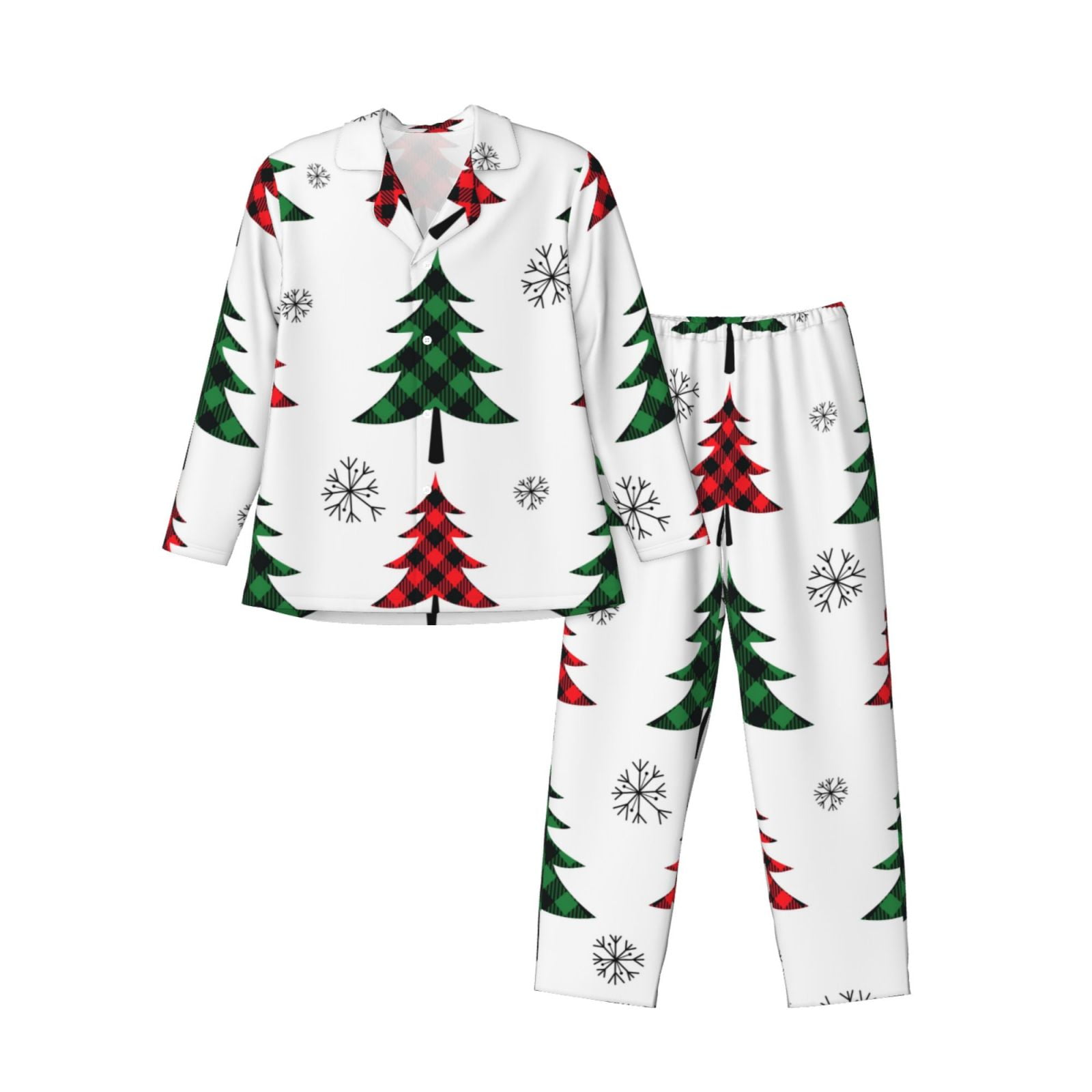 Kll Buffalo Plaid Christmas Trees Sleepwear Mens Flannel Pajamas,Long ...