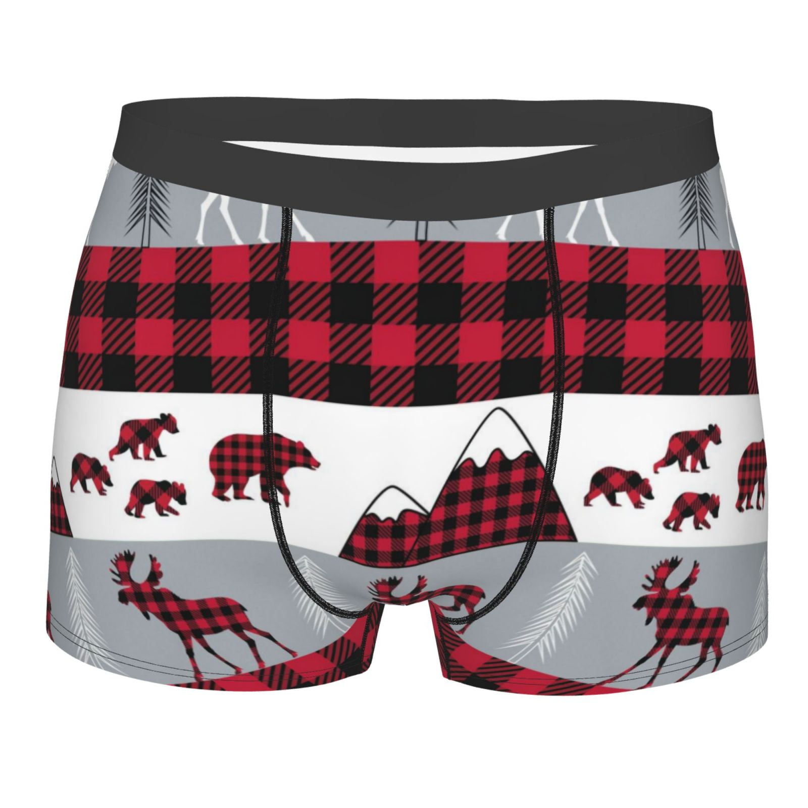 Kll Buffalo Plaid Red Black Men'S Cotton Boxer Briefs Underwear-Medium