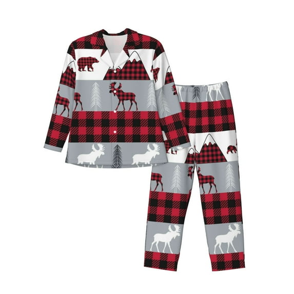 Kll Buffalo Plaid Forest Sleepwear Mens Flannel Pajamas,Long Cotton Pj Set