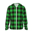 thumbnail image 1 of Kll Buffalo Plaid Green Black Print Men'S Women’s Upf 50+ Sun Protection Outdoor Hoodie Jacket Long Sleeve Fishing Hiking Performance Shirt- Medium, 1 of 8