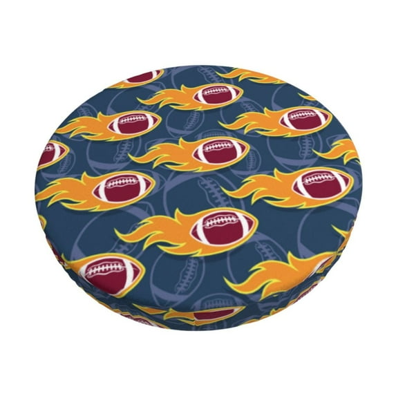 Kll Burning Rugby Balls Round Bar Chair Cushion Cover 12 Inch,Bar Stool Protector With Elastic, Soft Washable