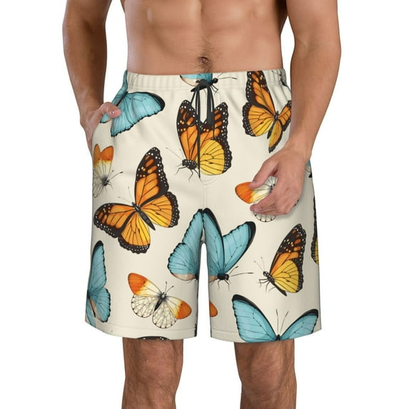 Kll Butterflies Men'S Casual Summer Beach Shorts Hawaiian Shorts With Pockets-Xx-Large