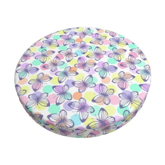 Kll Butterflies On Polka Dots Round Bar Chair Cushion Cover 12 Inch,Bar Stool Protector With Elastic, Soft Washable