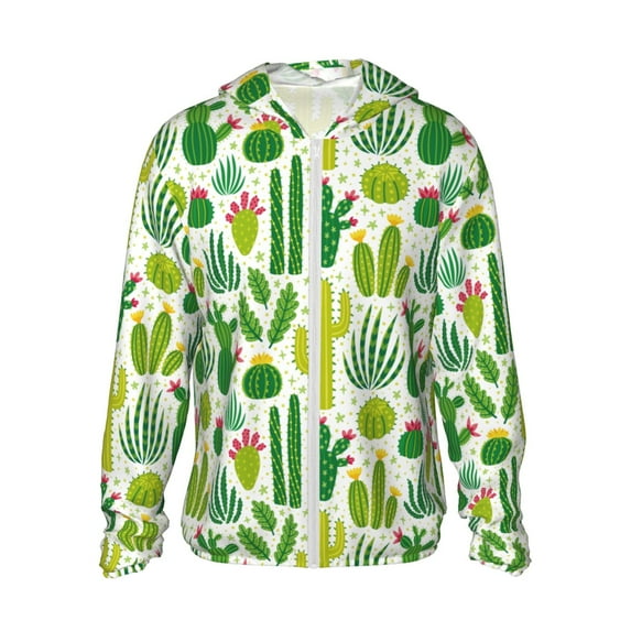 Kll Cactus Print Men'S Women’s Upf 50+ Sun Protection Outdoor Hoodie Jacket Long Sleeve Fishing Hiking Performance Shirt- X-Large
