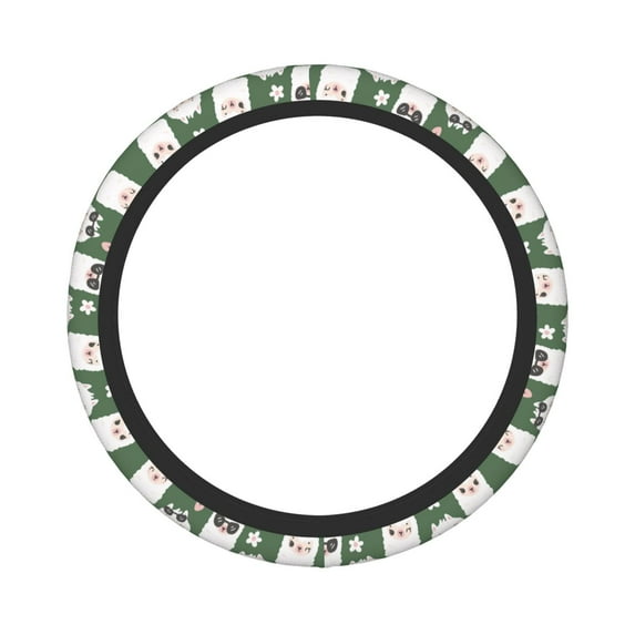 Kll Car Steering Wheel Cover, Universal 15 Inch, Soft Elastic And Comfortable,Car Accessories Decorations-Alpaca Faces