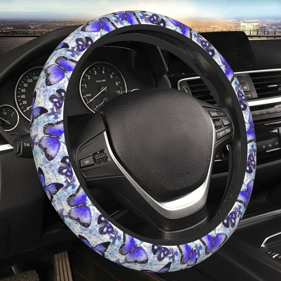 Kll Car Steering Wheel Cover, Universal 15 Inch, Soft Elastic And Comfortable,Car Accessories Decorations-Butterflies