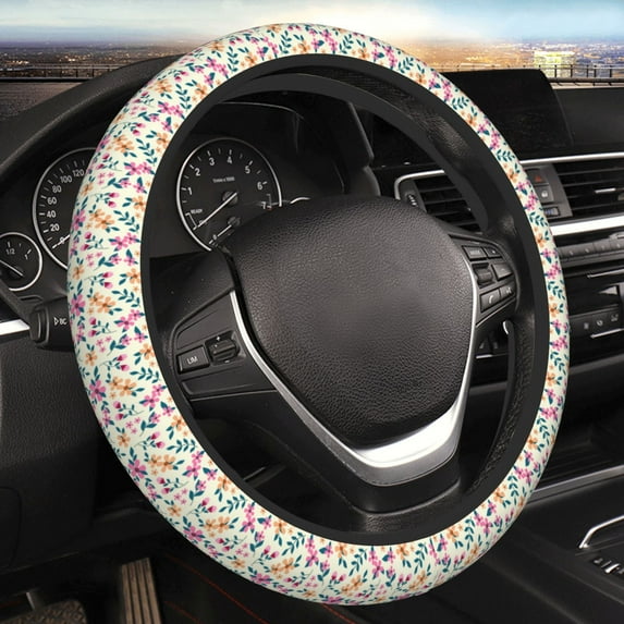Kll Car Steering Wheel Cover, Universal 15 Inch, Soft Elastic And Comfortable,Car Accessories Decorations-Cute Flower