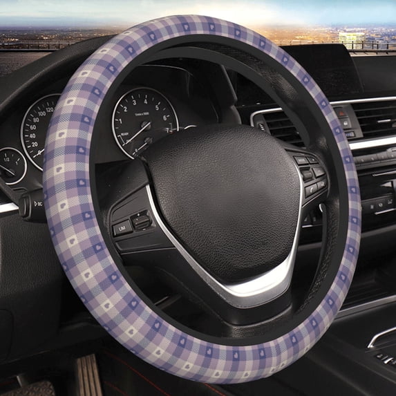 Kll Car Steering Wheel Cover, Universal 15 Inch, Soft Elastic And Comfortable,Car Accessories Decorations-Heart Check Plaid