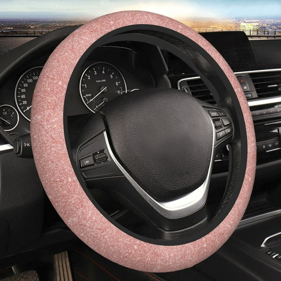 Kll Car Steering Wheel Cover, Universal 15 Inch, Soft Elastic And Comfortable,Car Accessories Decorations-Rose Gold Pink Glitter