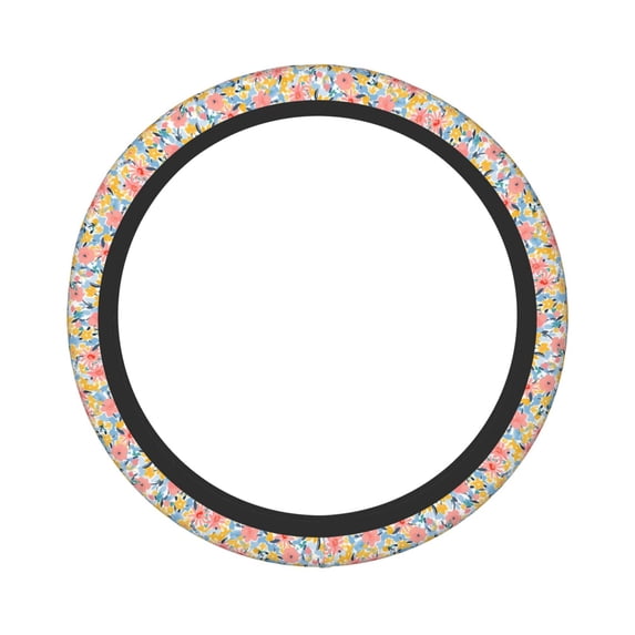 Kll Car Steering Wheel Cover, Universal 15 Inch, Soft Elastic And Comfortable,Car Accessories Decorations-Watercolor Wildflowers