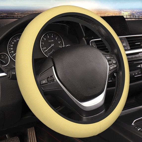 Kll Car Steering Wheel Cover, Universal 15 Inch, Soft Elastic And Comfortable,Car Accessories Decorations-Yellow Gingham