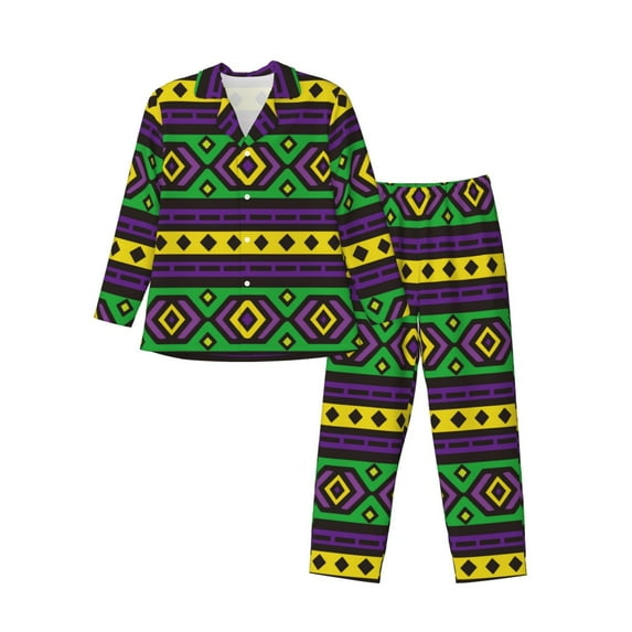 Kll Carnival Mardi Gras Sleepwear Mens Flannel Pajamas,Long Cotton Pj Set