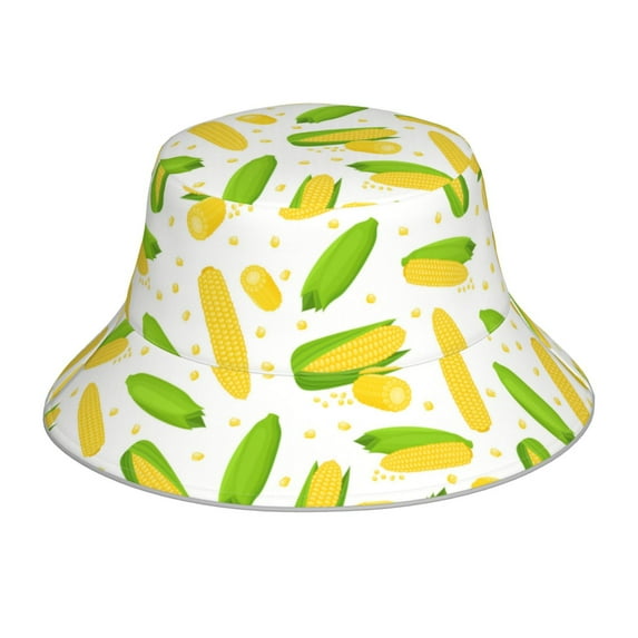 Kll Cartoon Corn Bucket Hat for Women Men Packable Travel Beach Sun Hat Outdoor Rave Accessories Reflective Fisherman Cap