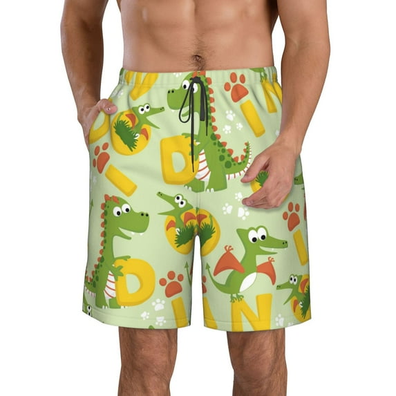Kll Cartoon Dinosaurs Men'S Casual Summer Beach Shorts Hawaiian Shorts With Pockets-Large