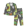 thumbnail image 1 of Kll Cartoon Dinosaurs Print Women'S Long Sleeve Pajamas With Pants Sleepwear Loungewear 2 Set-X-Large, 1 of 9