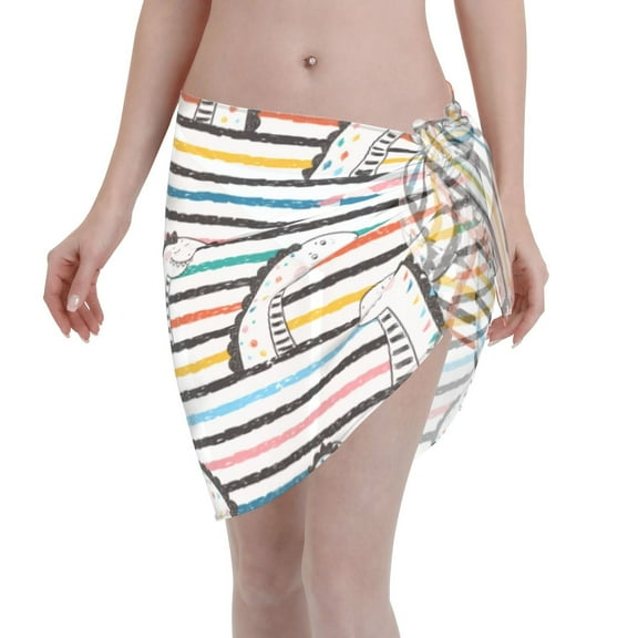 Kll Cartoon Dinosaurs Print Women'S Sarong Coverups Short Bathing Suit Wrap Skirt Beach Wrap Swimsuit Cover Ups