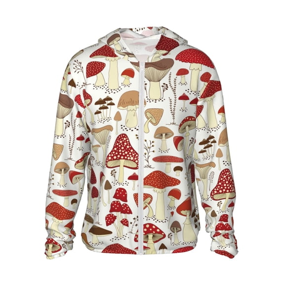 Kll Cartoon Mushrooms Print Men'S Women’s Upf 50+ Sun Protection Outdoor Hoodie Jacket Long Sleeve Fishing Hiking Performance Shirt- X-Large