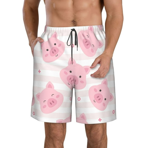 Kll Cartoon Pig Men'S Casual Summer Beach Shorts Hawaiian Shorts With Pockets-Medium