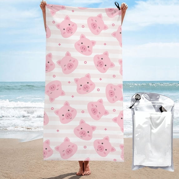 Kll Cartoon Pig Microfiber Beach Towel Fast Drying,Extra Large 31.5"X63" Sand Free Beach Towel Super Lightweight Towels For Swimming Pool,Camping,Picnic,Yoga Gym Sports