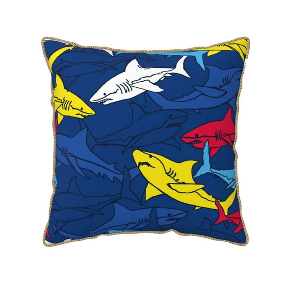 Kll Cartoon Shark Decorative Throw Pillow Covers Velvet Soft For Couch Sofa Bedroom Living Room Outdoor -18"X18"