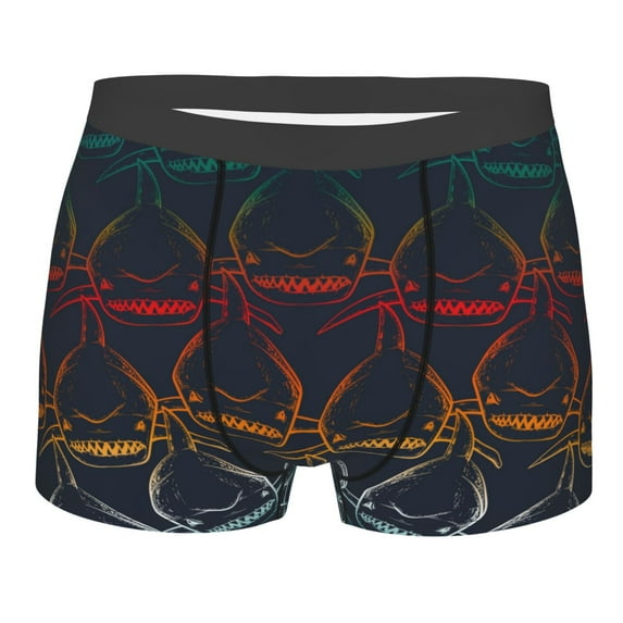 Kll Cartoon Sharks Men'S Cotton Boxer Briefs Underwear-Large