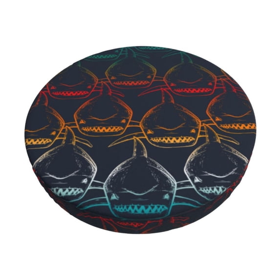 Kll Cartoon Sharks Round Bar Chair Cushion Cover 14 Inch,Bar Stool Protector With Elastic, Soft Washable