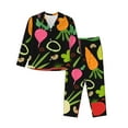 thumbnail image 1 of Kll Cartoon Vegetables Print Women'S Long Sleeve Pajamas With Pants Sleepwear Loungewear 2 Set-Large, 1 of 9