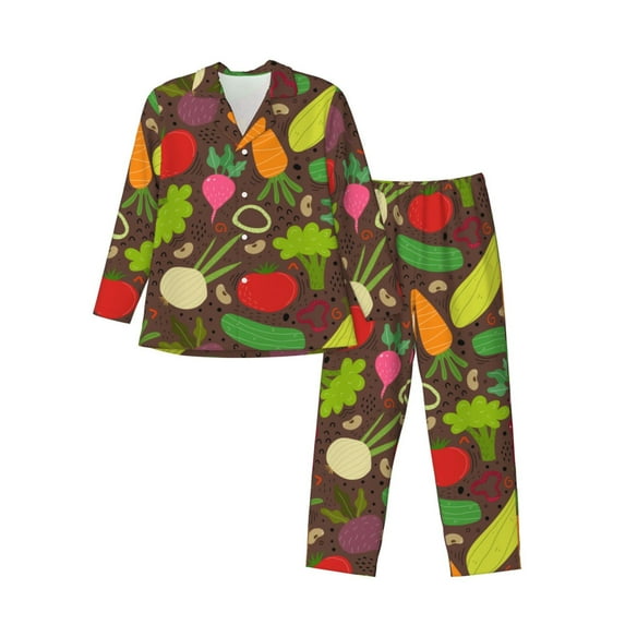 Kll Cartoon Vegetables Sleepwear Mens Flannel Pajamas,Long Cotton Pj Set