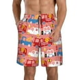 thumbnail image 1 of Kll Cartoon With Traffic Elements Men'S Casual Summer Beach Shorts Hawaiian Shorts With Pockets-3x-Large, 1 of 9