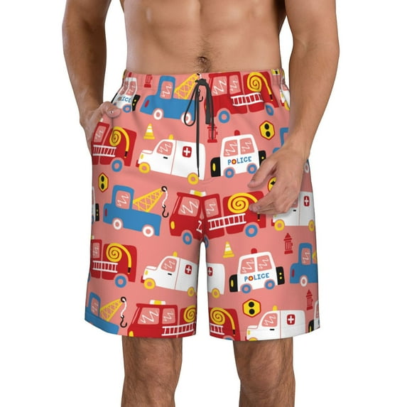 Kll Cartoon With Traffic Elements Men'S Casual Summer Beach Shorts Hawaiian Shorts With Pockets-Large