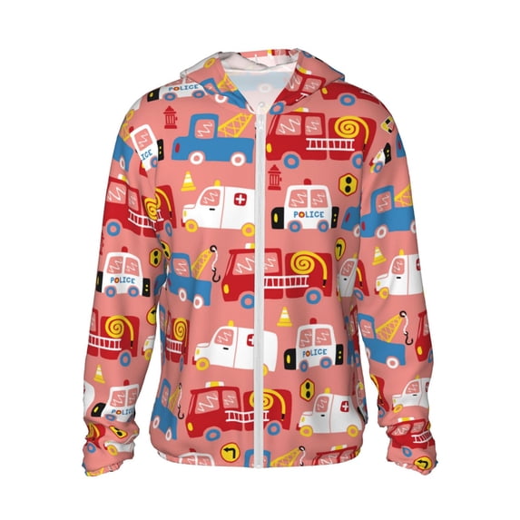 Kll Cartoon With Traffic Elements Print Men'S Women’s Upf 50+ Sun Protection Outdoor Hoodie Jacket Long Sleeve Fishing Hiking Performance Shirt- Small