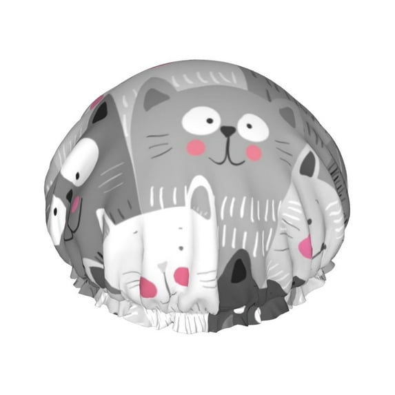 Kll Cats Group Pattern Shower Cap & Bath Cap For Women,Reversible Oversized Waterproof Shower Caps For All Hair Lengths,Elastic Reusable Bathing Hair Cap